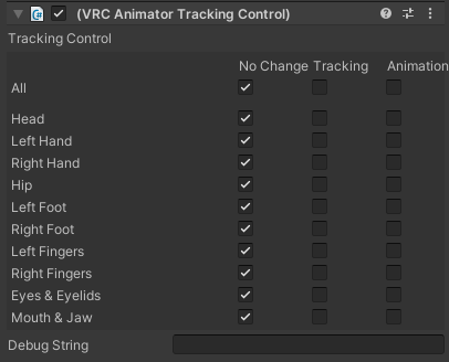 VRC Animator Tracking Control component