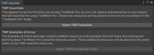 TextMesh Pro prompt for importing essential assets.