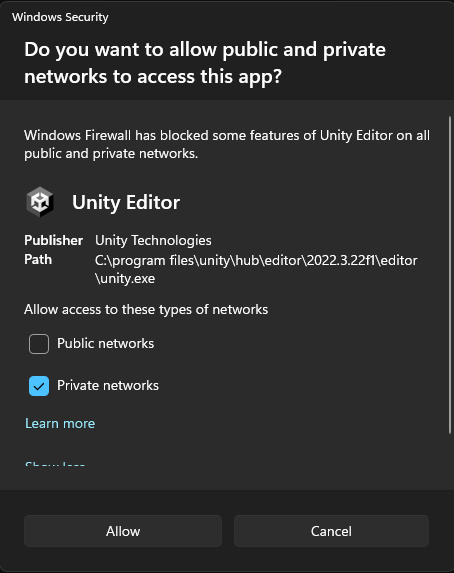 Windows local network access permission prompt
