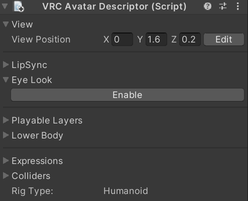Avatar Descriptor を使用して、VRChat 用のアバターを設定します。View position の調整を忘れずに行ってください！