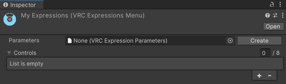 Avatar Expressions Menuのデフォルト表示。