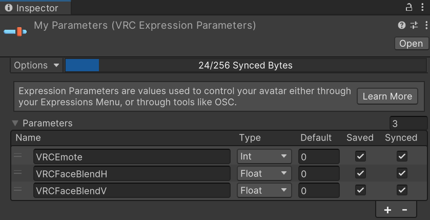 Expression parametersのデフォルトの見た目。