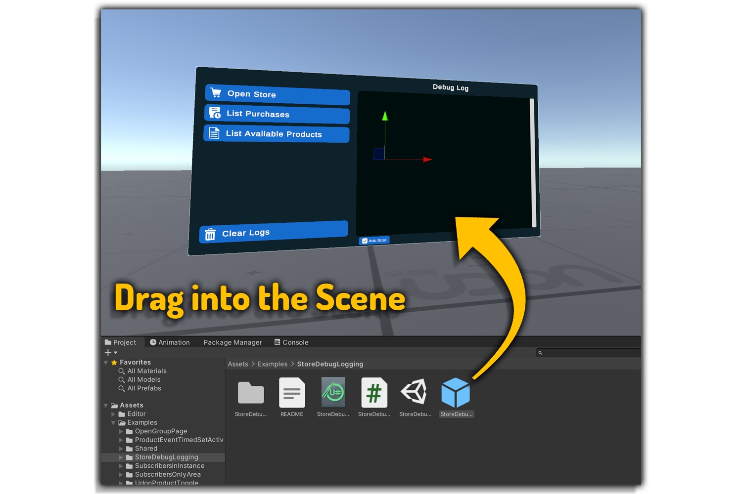 プレハブをシーンにドラッグする様子 EventPrefabtoScene
