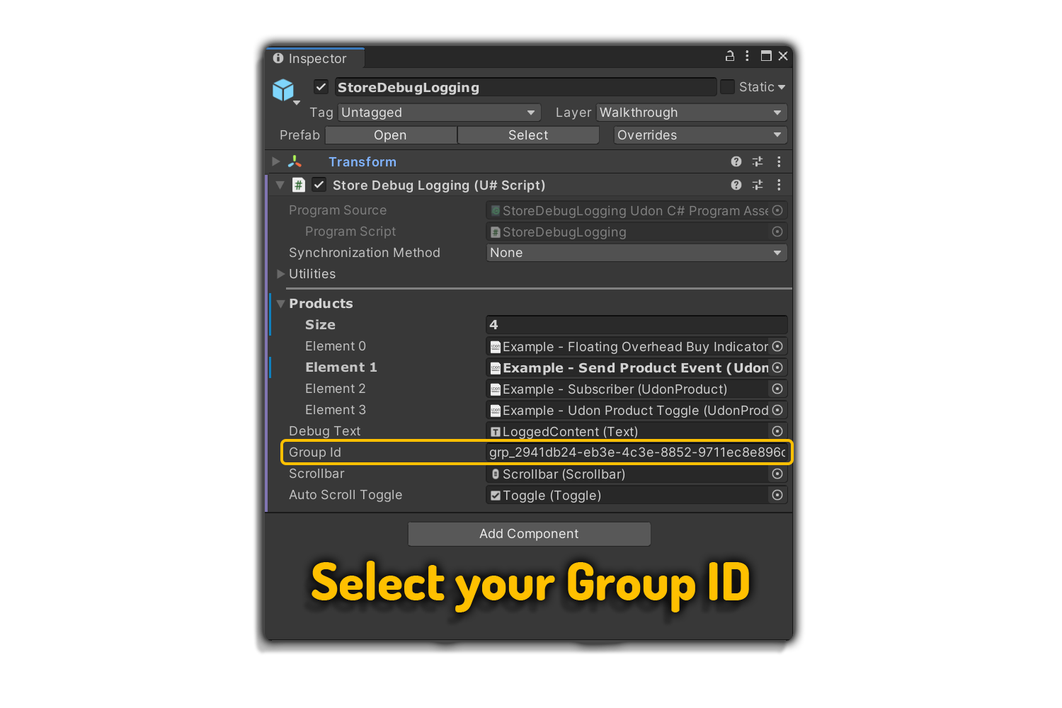 グループIDを追加する様子 DebugGroupID