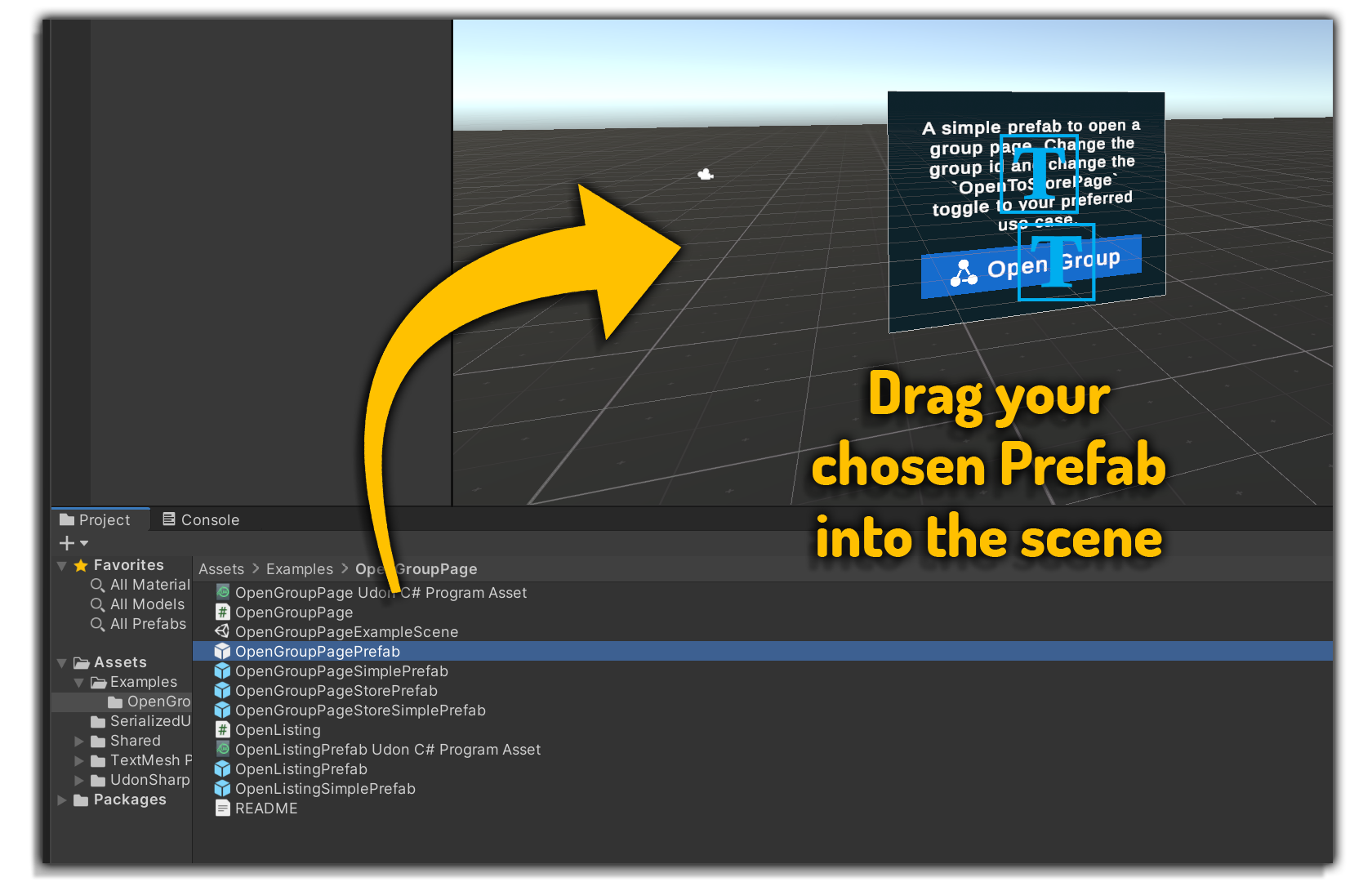 プレハブをシーンにドラッグします。 ImportPrefabtoUnity