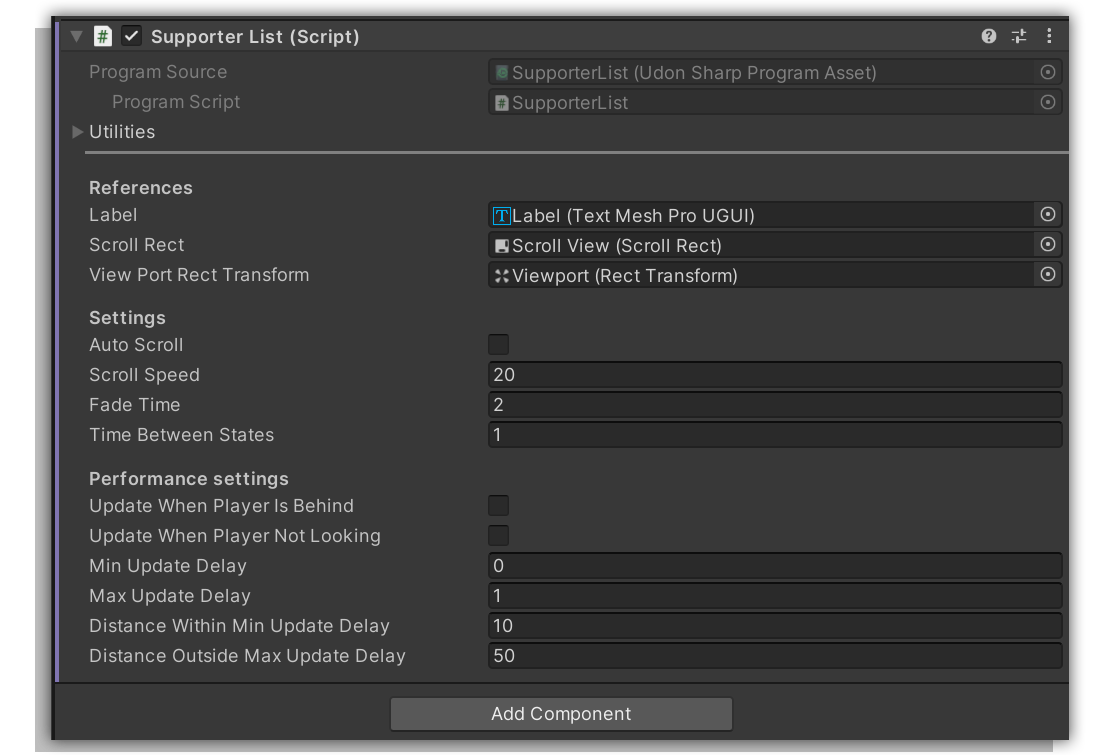 サポーターリストのインスペクターのプレビュー SupporterListInspector