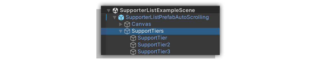 ヒエラルキー内におけるSupportTiersオブジェクトの場所。 SupportTiersHierarchy