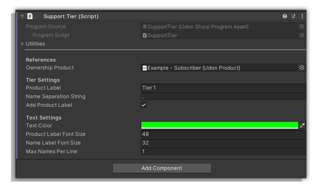 サポートティアのインスペクターのプレビュー SupportTierInspector