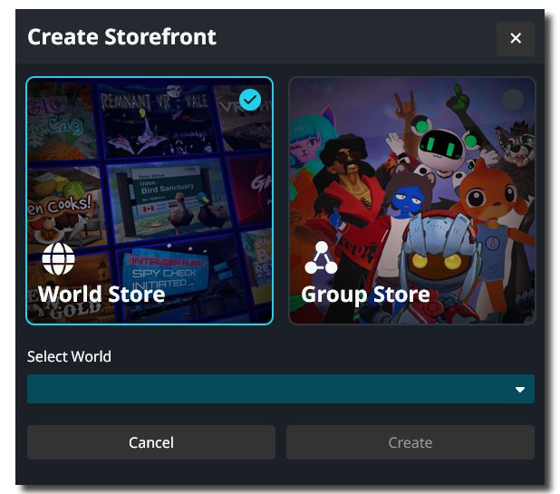 ワールドストアにするワールドを選択します。 Choose world