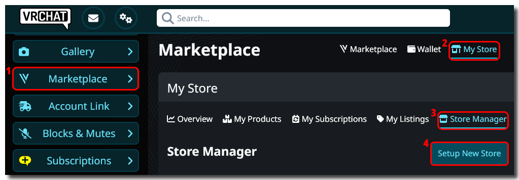 マーケットプレイスのタブを開き、新しいストアをセットアップします。 Setup new store