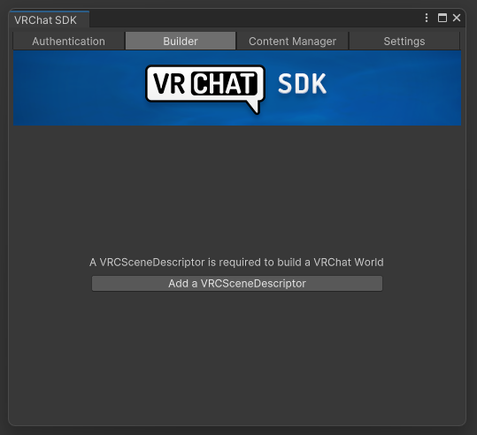 VRChat SDKのビルドパネルからシーン記述子を自動追加する様子。
