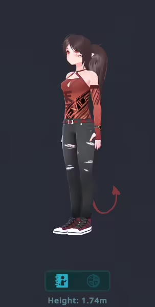 A screenshot of an avatar being previewed in the VRChat menu.